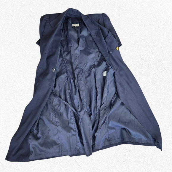 80s Vintage Navy Double Breasted Military Gold Button Wrap Blazer Dress Size 10 - Picture 10 of 16